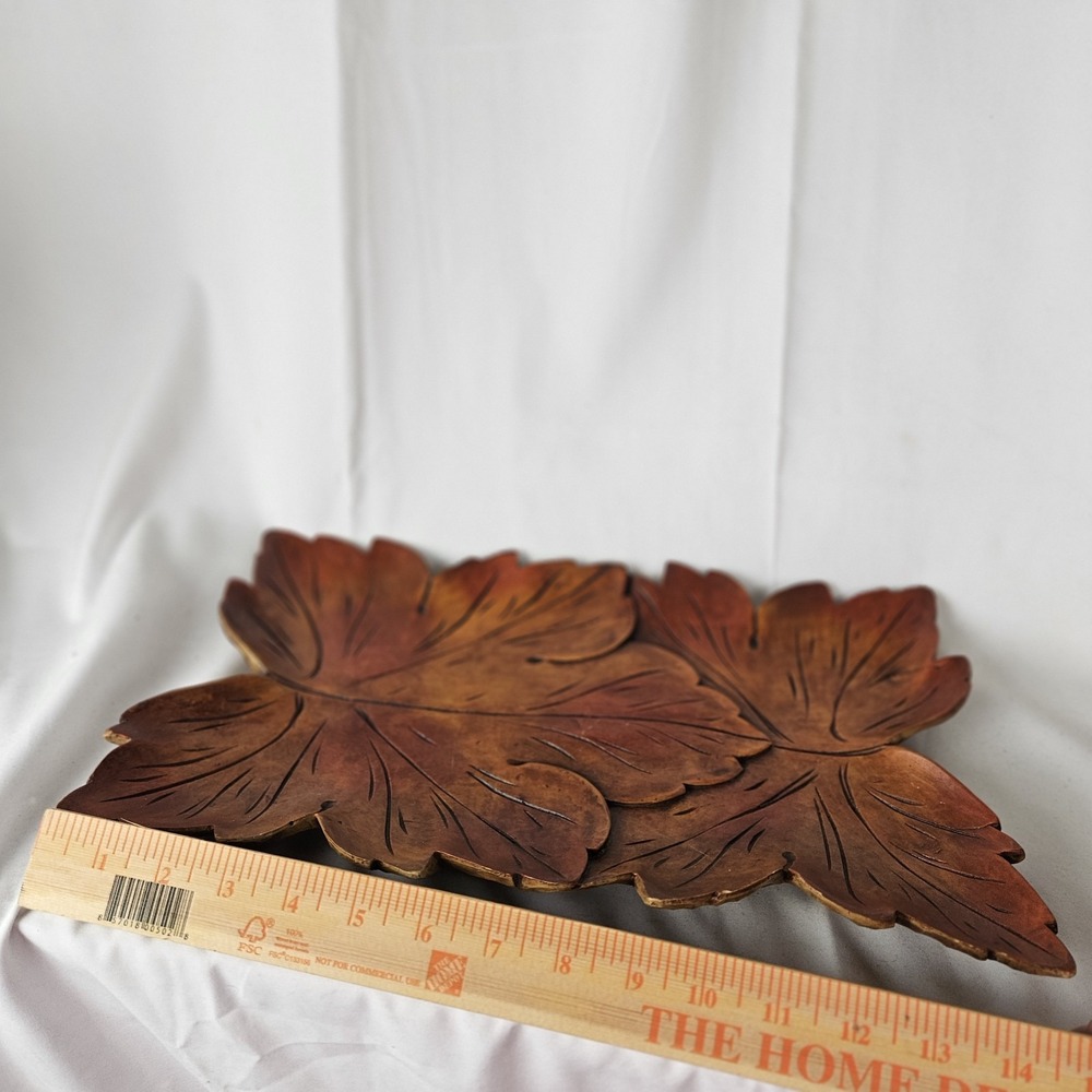 Vintage Syroco Wood Carved Leaf Tray 14" x 9" Very Cool‎ Grape Leaves? USA Made